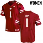 Women's Wisconsin Badgers NCAA #1 Faion Hicks Red Authentic Under Armour Stitched College Football Jersey KM31C31MU